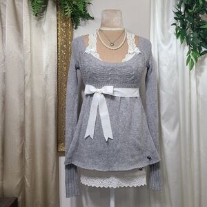 Super Rare ♡ Y2K ♡ Abercrombie Rabbit Hair Babydoll Sweater Waist Tie